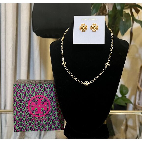 Tory Burch Gold Roxanne Delicate Necklace & Earrings Jewelry Set - Picture 3 of 7
